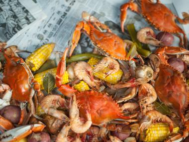 Louisiana Seafood Boil on a table